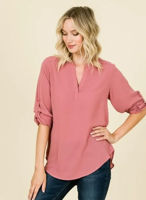 3/4 Sleeve V-Neck Blouse ~ Plus Size