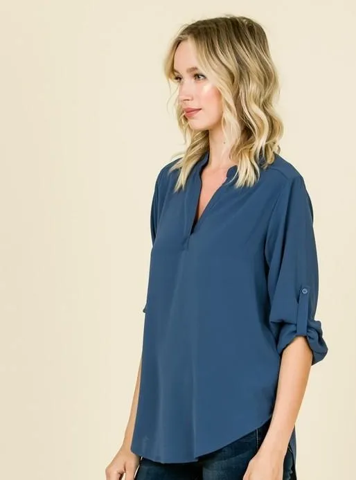 3/4 Sleeve V-Neck Blouse ~ Plus Size