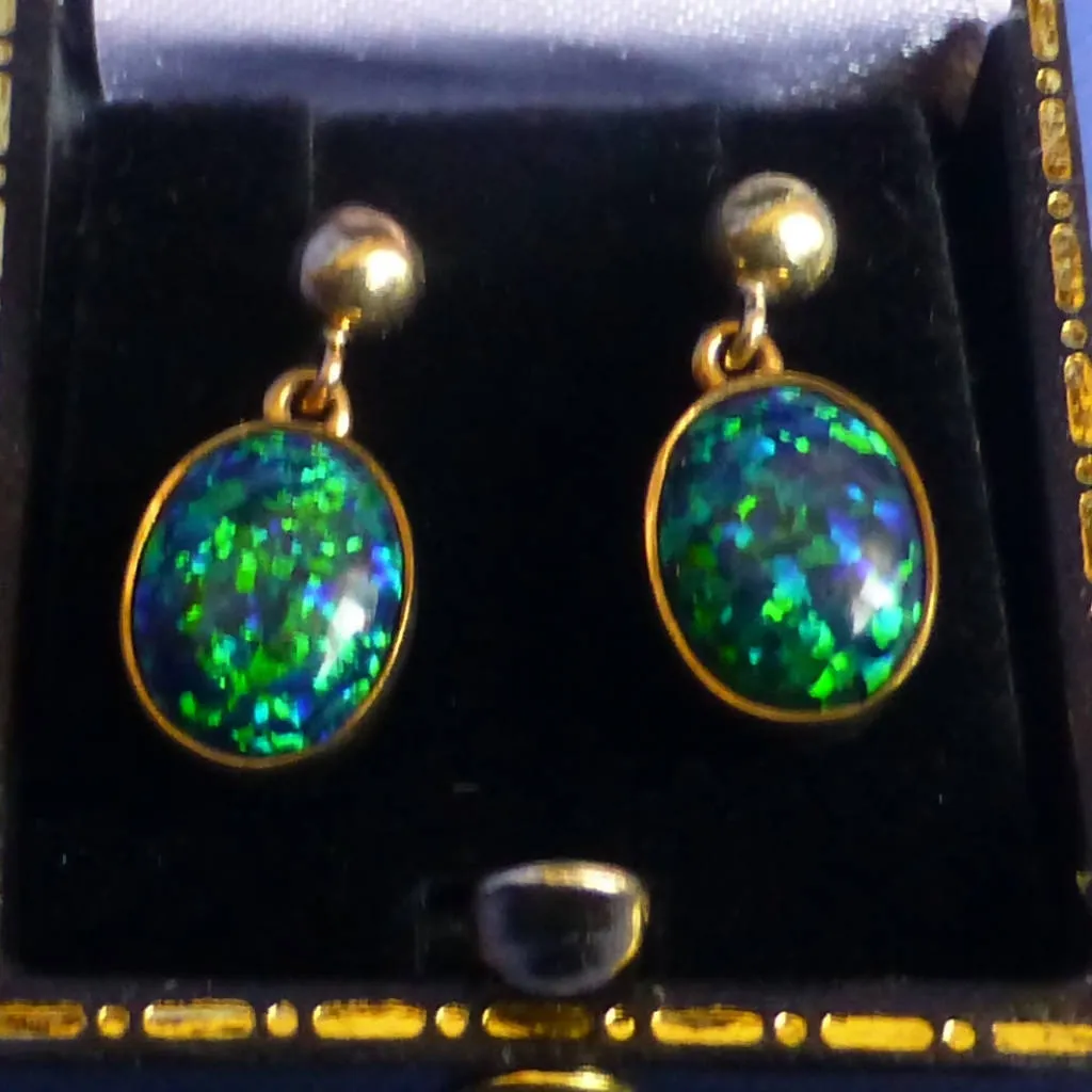 9ct Gold Black Opalite Drop Earrings