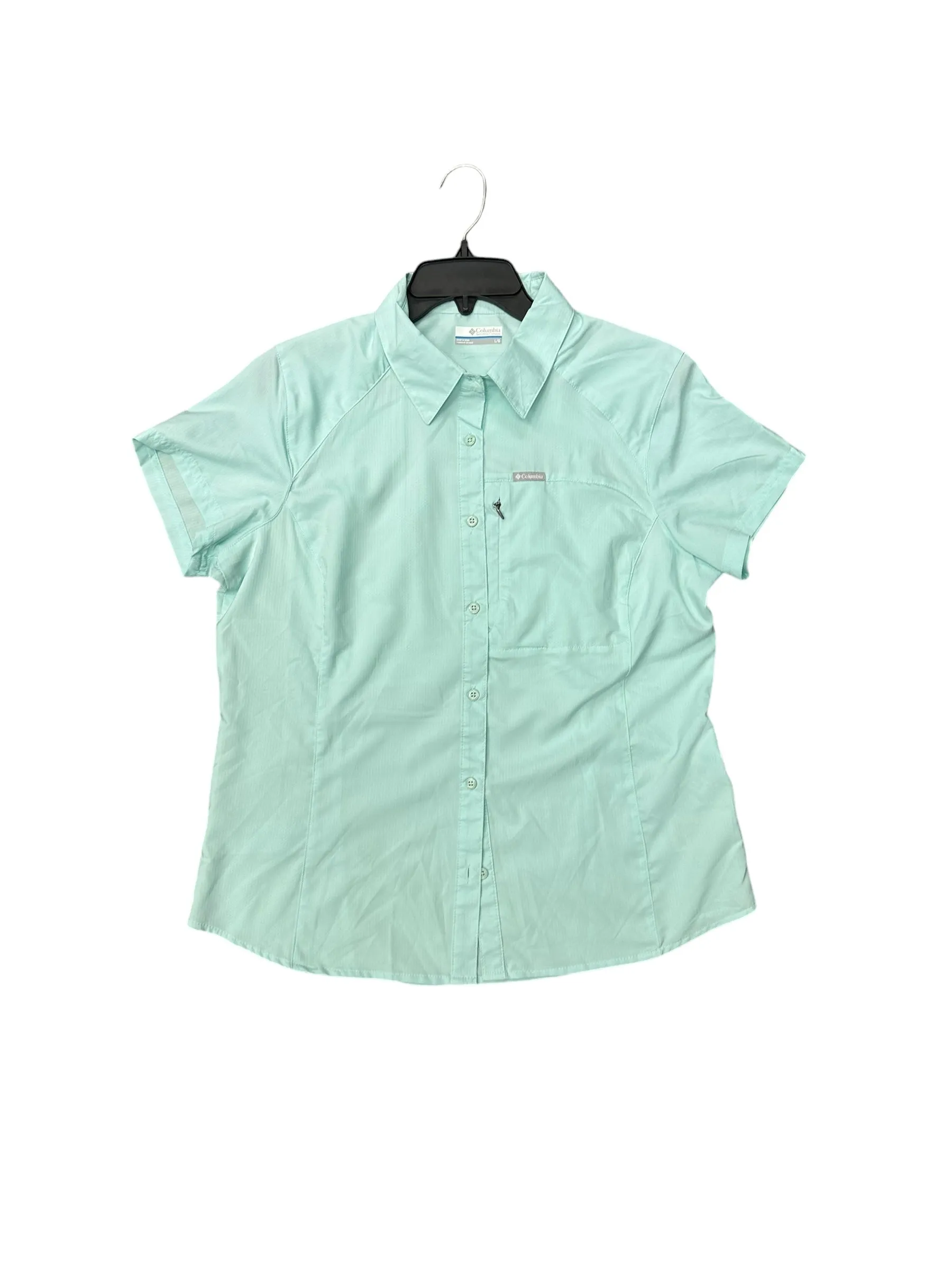 Athletic Top Short Sleeve By Columbia In Aqua, Size: L