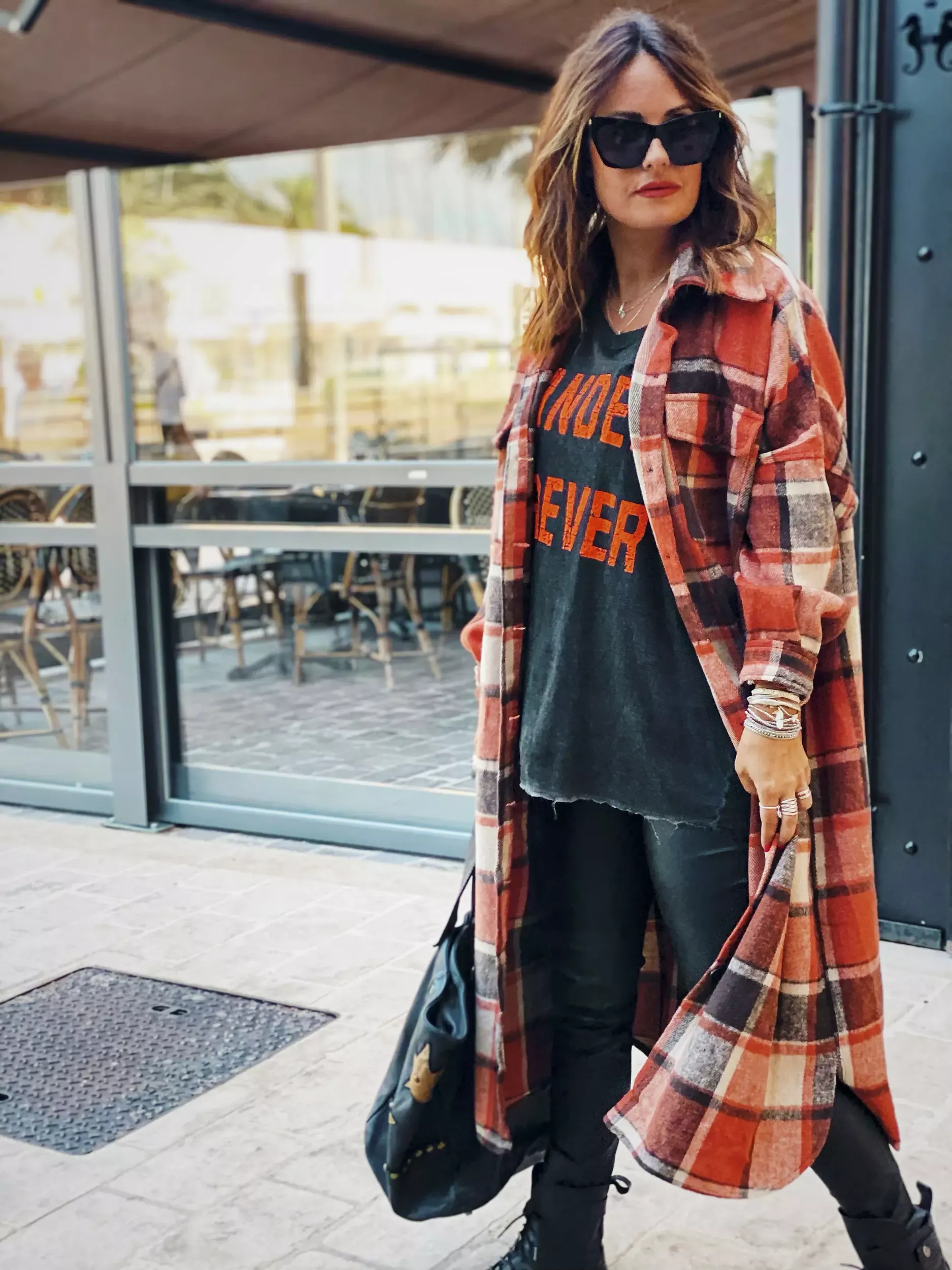 Autumn Winter Long Windbreaker Side Slit Collared Slim Fit Women Woolen Plaid Coat