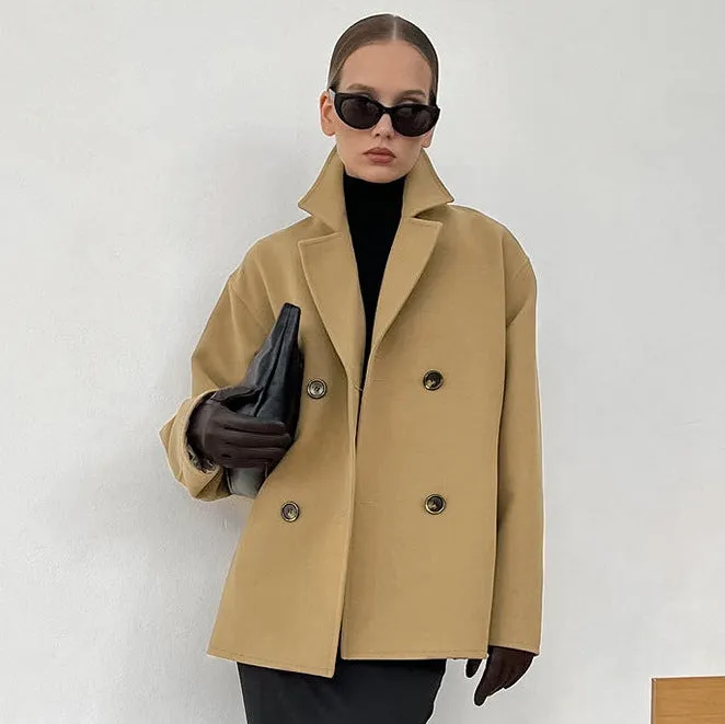 Autumn Winter Woolen Coat Collar Loose Thick Coat Office All Matching Women Wear