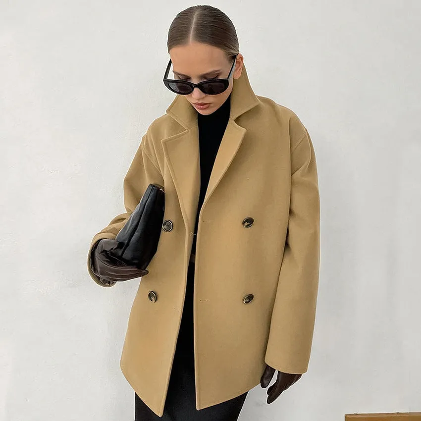 Autumn Winter Woolen Coat Collar Loose Thick Coat Office All Matching Women Wear