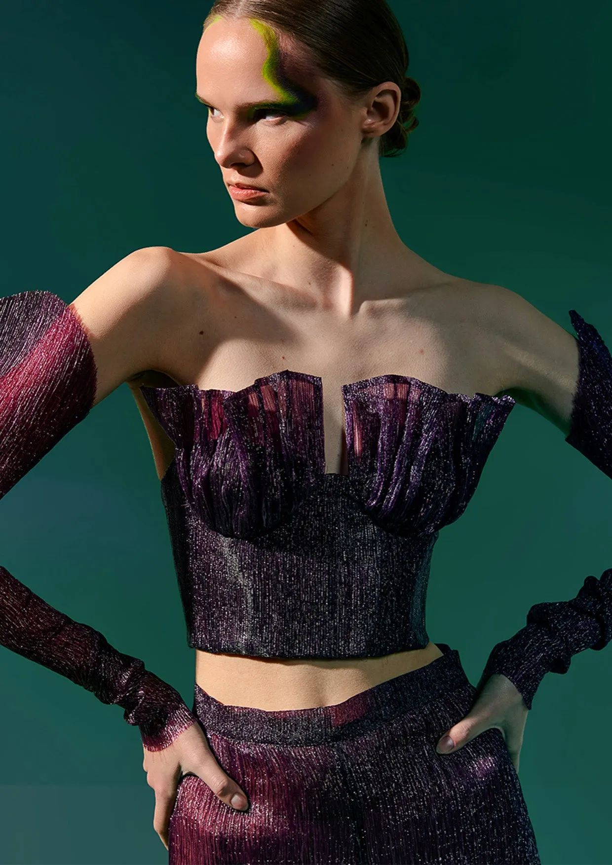 Ava Ruffled Velvet Organza Strapless Corset Top