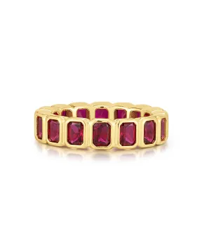 Bezel Emerald Ballier Ring- Ruby Red- Gold