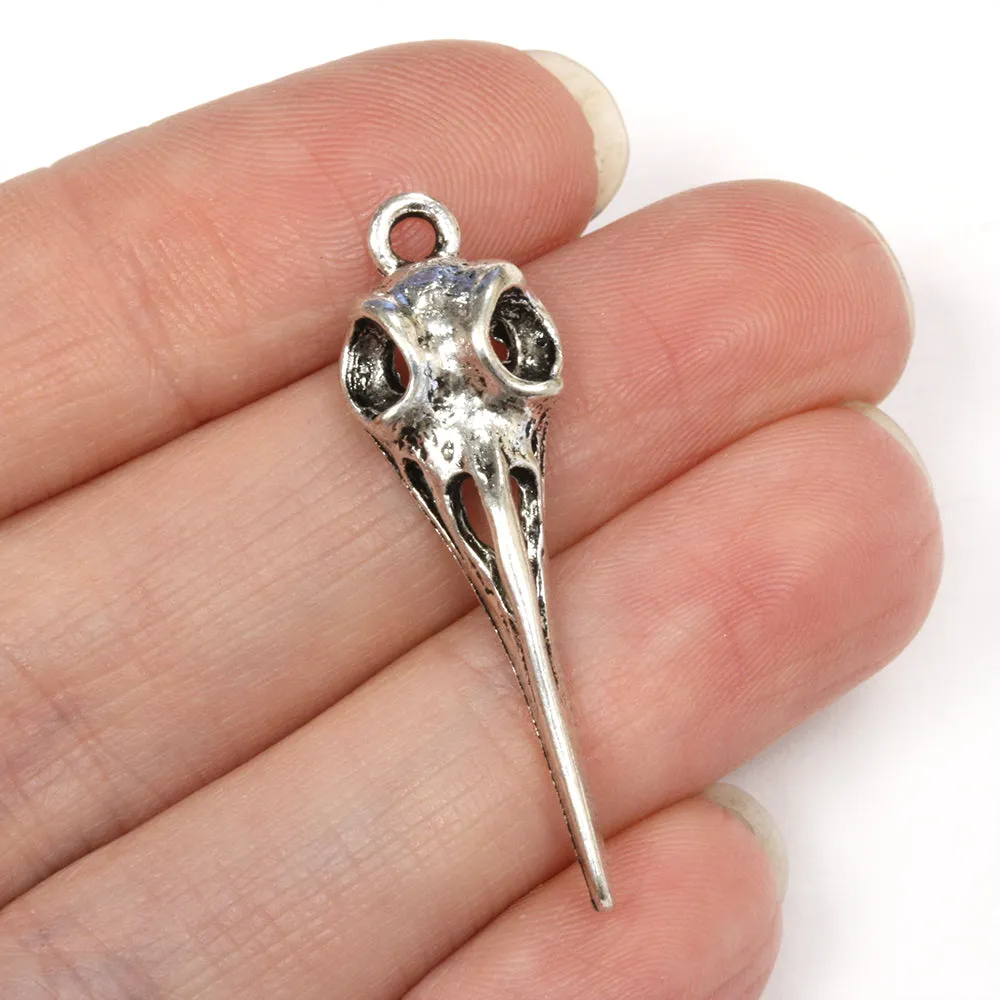 Bird Skull Antique Silver 37x11mm - Pack of 10