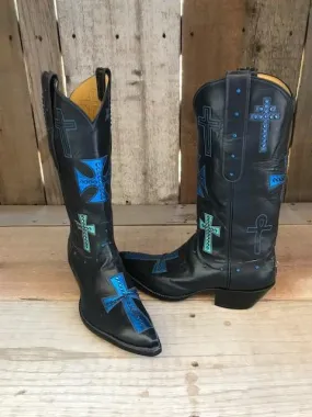 Black & Navy Kangaroo All Crosses Tres Outlaws Women's Classic Boot 2074