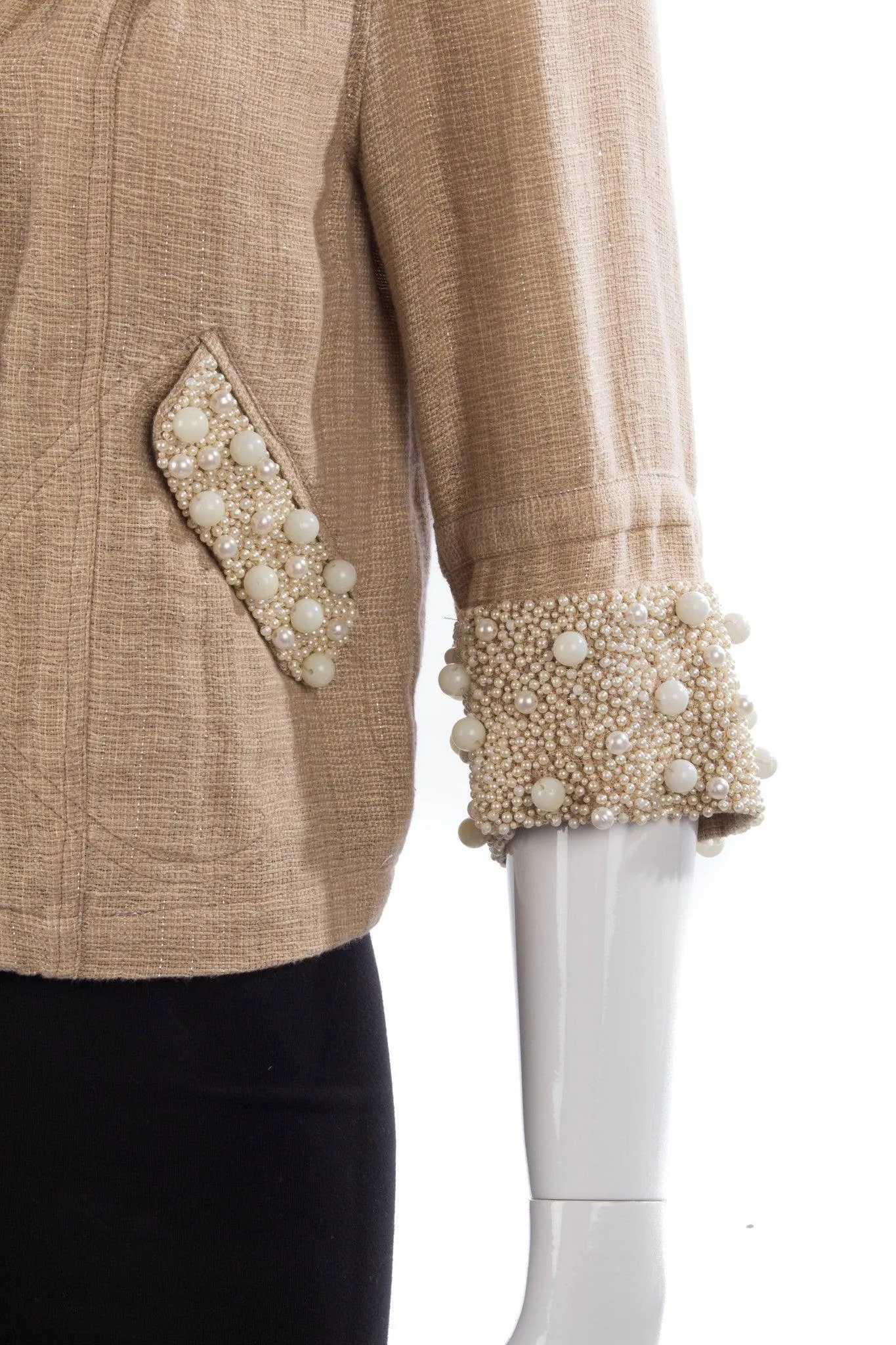 Blank London Sparkly Linen Cropped Jacket with Pearl Details Size S