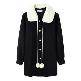 Blends Women Winter Coat Ladies Clothes Kawaii Plus Velvet