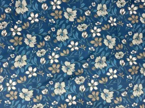 Blue Floral - Printed Peachskin Fabric