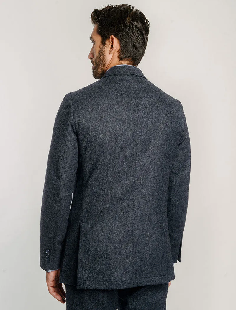 Blue Plain Weave Lambswool Blazer