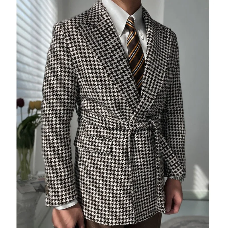 Brown Houndstooth Retro Blazer