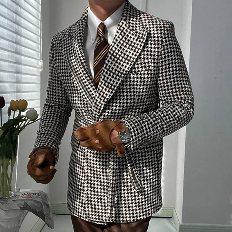 Brown Houndstooth Retro Blazer