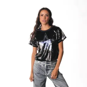 DALLAS COWBOYS CROPPED SEQUIN TEE - BLACK