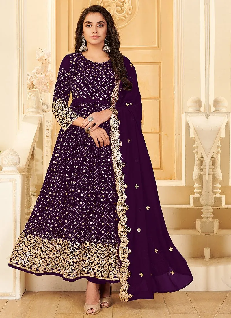 Deserving Purple Foil Mirror Georgette Anarkali Suit