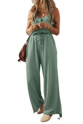 Drawstring Wide Strap Wide Leg Overalls