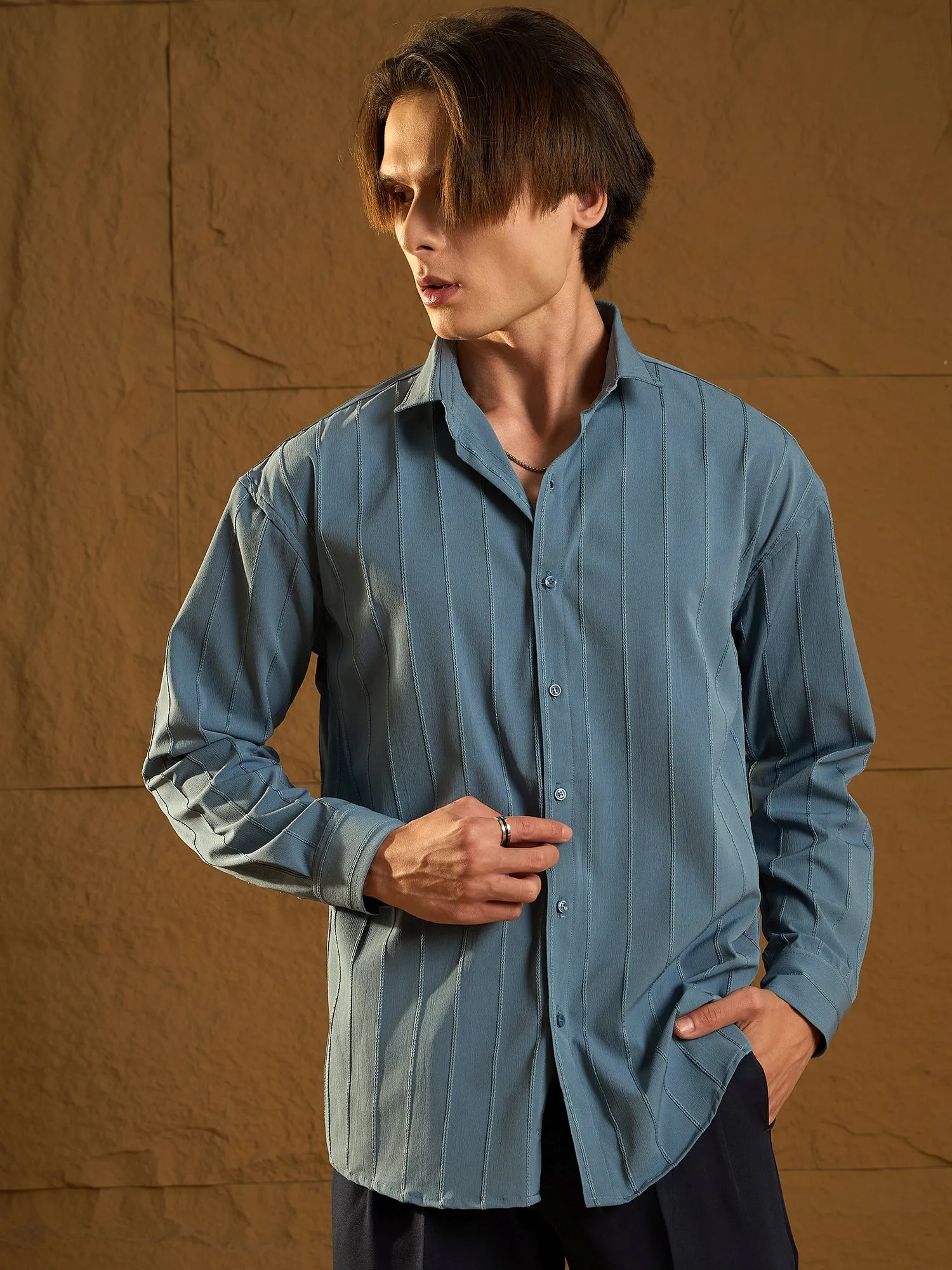 Drop Shoulder Oversized Pintuck Shirt