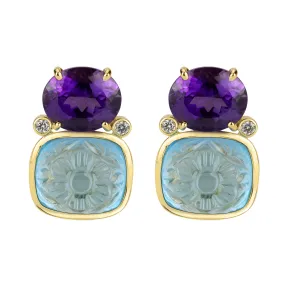 Earrings - Amethyst, Blue Topaz & Diamond