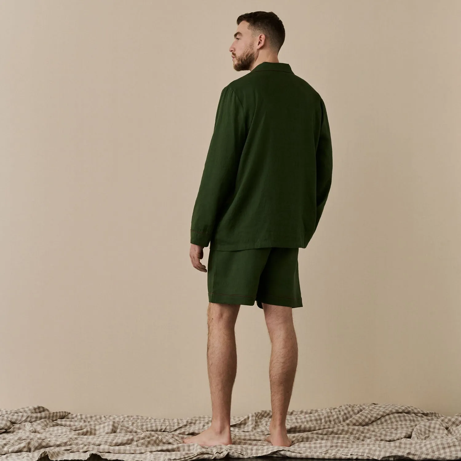 Fern Green Linen Men's Pyjama Short Set