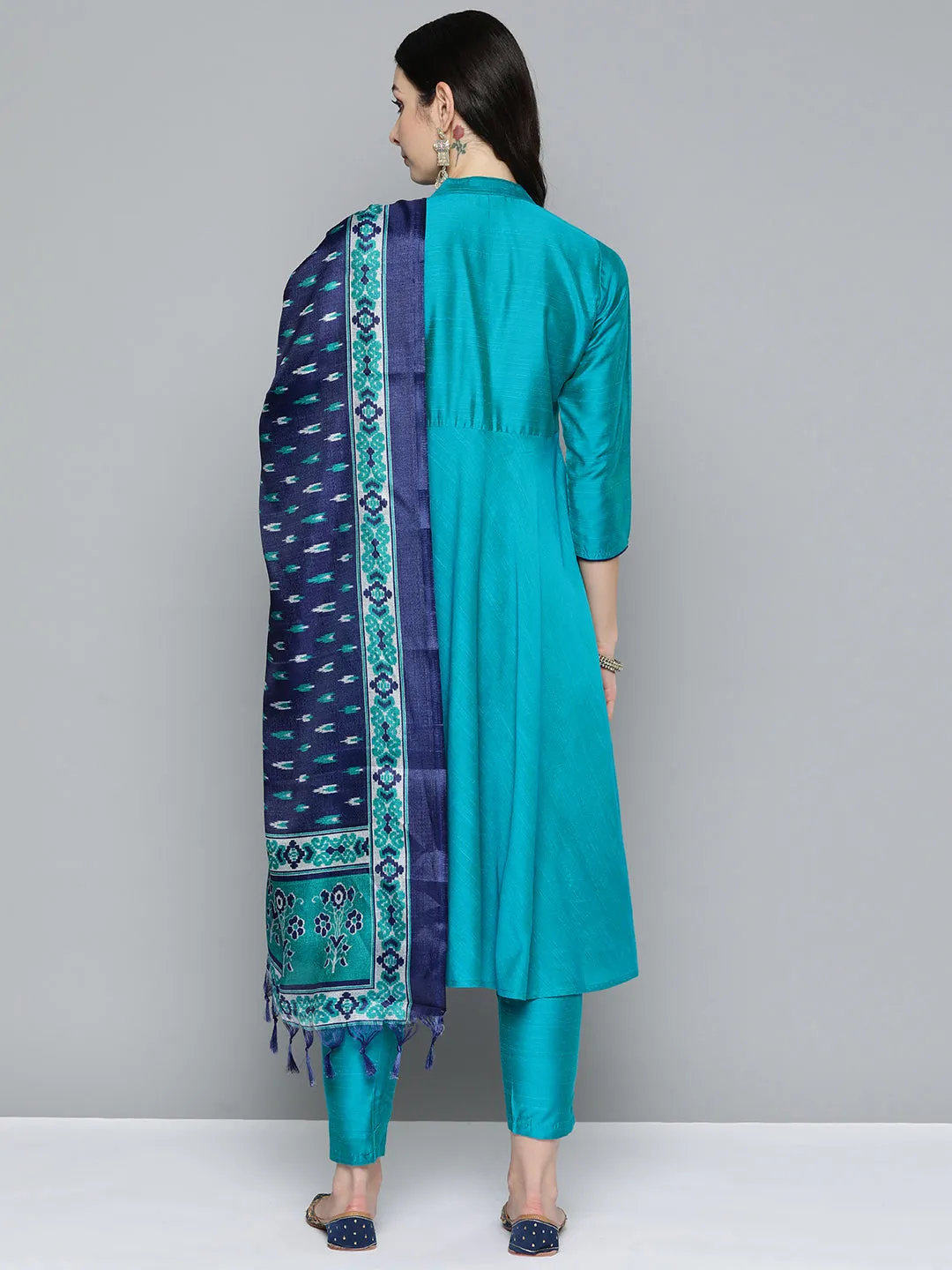 Floral Embroidered Kurta With Trousers & With Dupatta