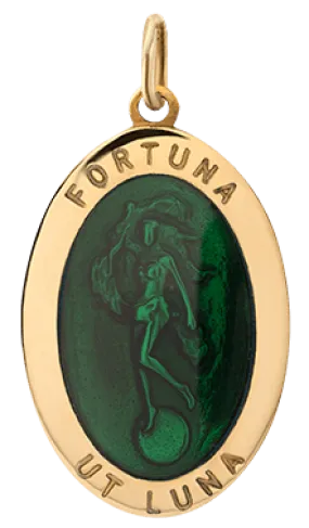 Fortuna Pendant w/Green Enamel, Gold Vermeil