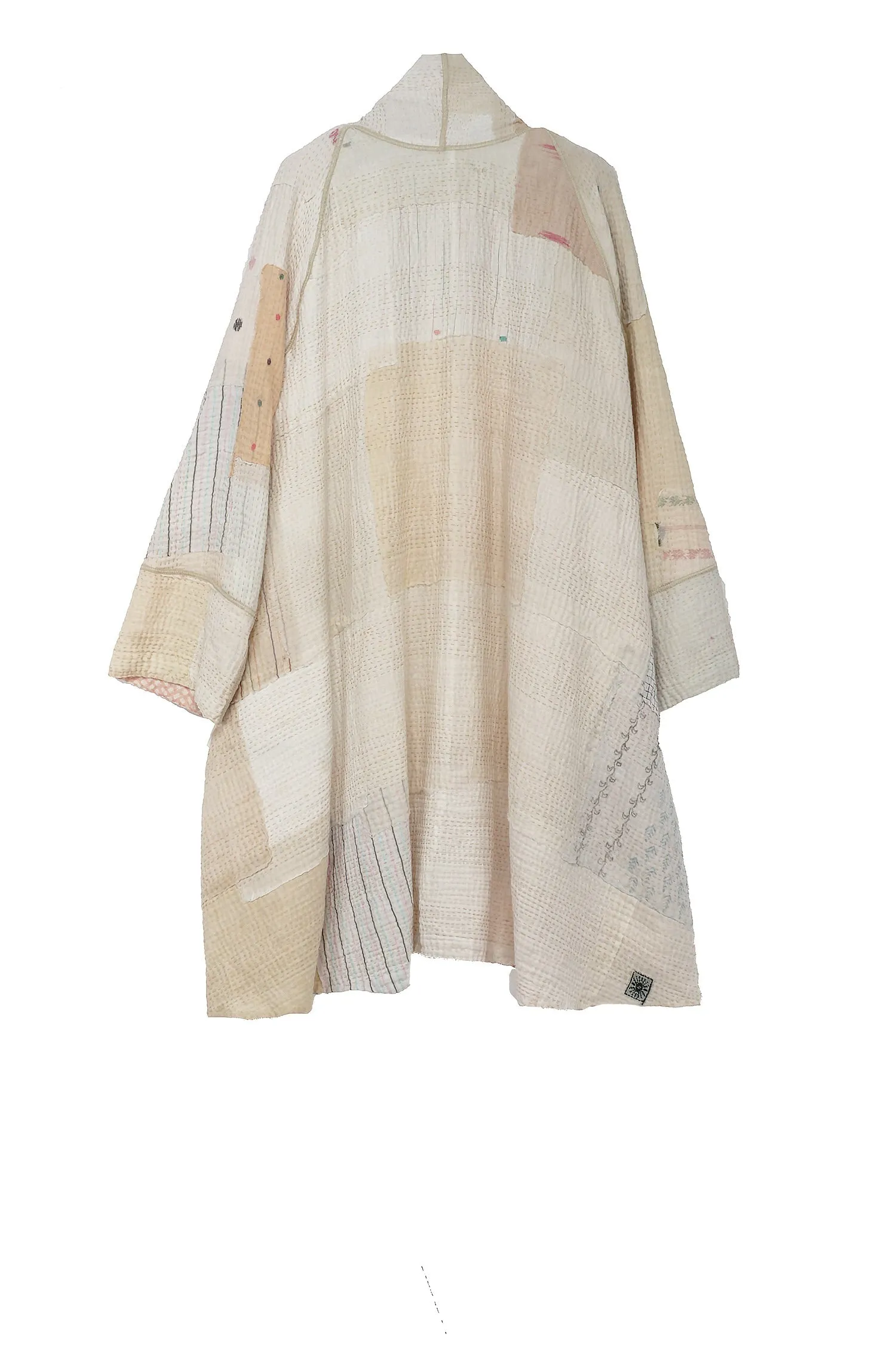 FRAYED PATCH MIX KANTHA KIMONO LONG JKT - fm4005-ivy -