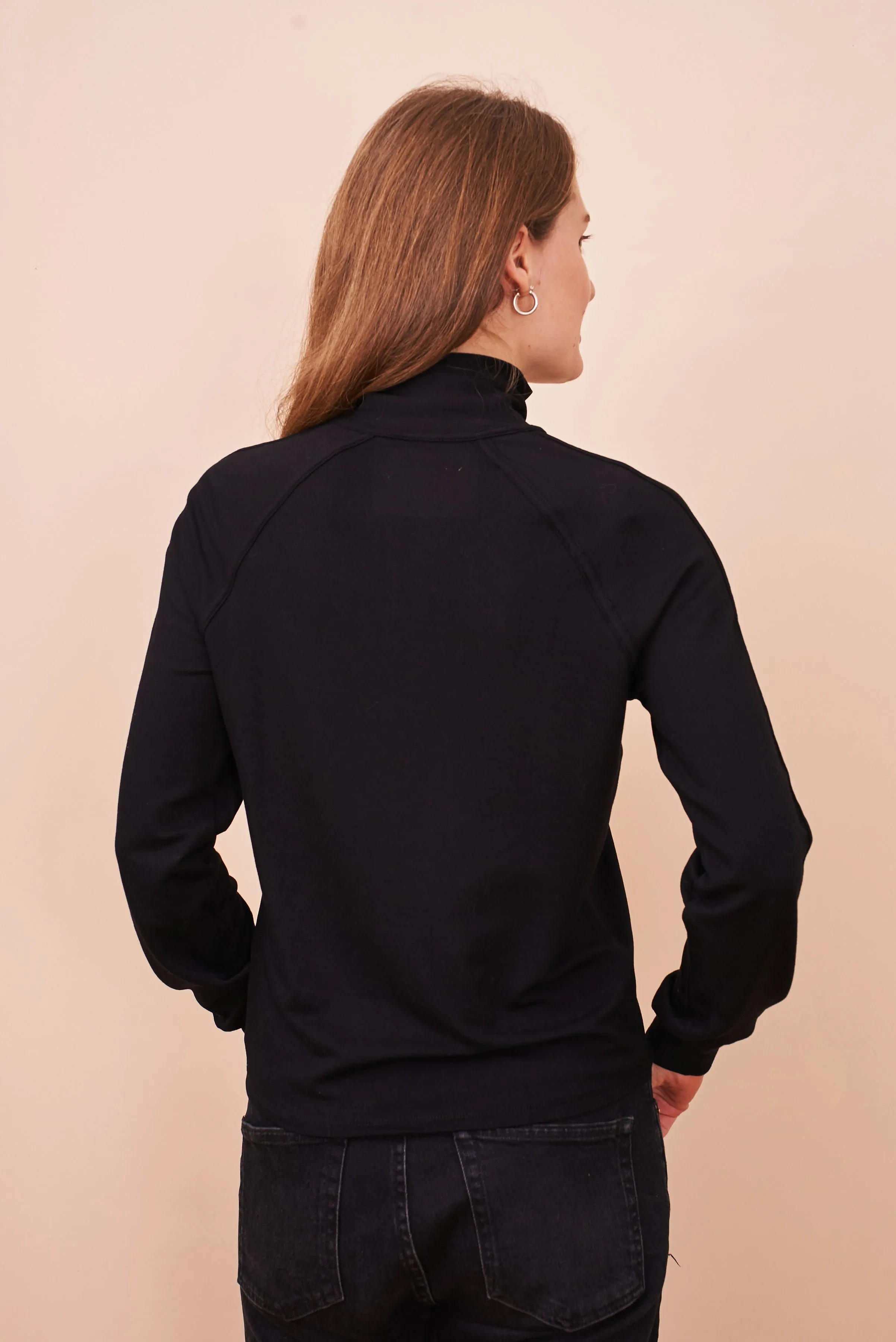 French Terry Long Sleeve Mock Neck in Noir