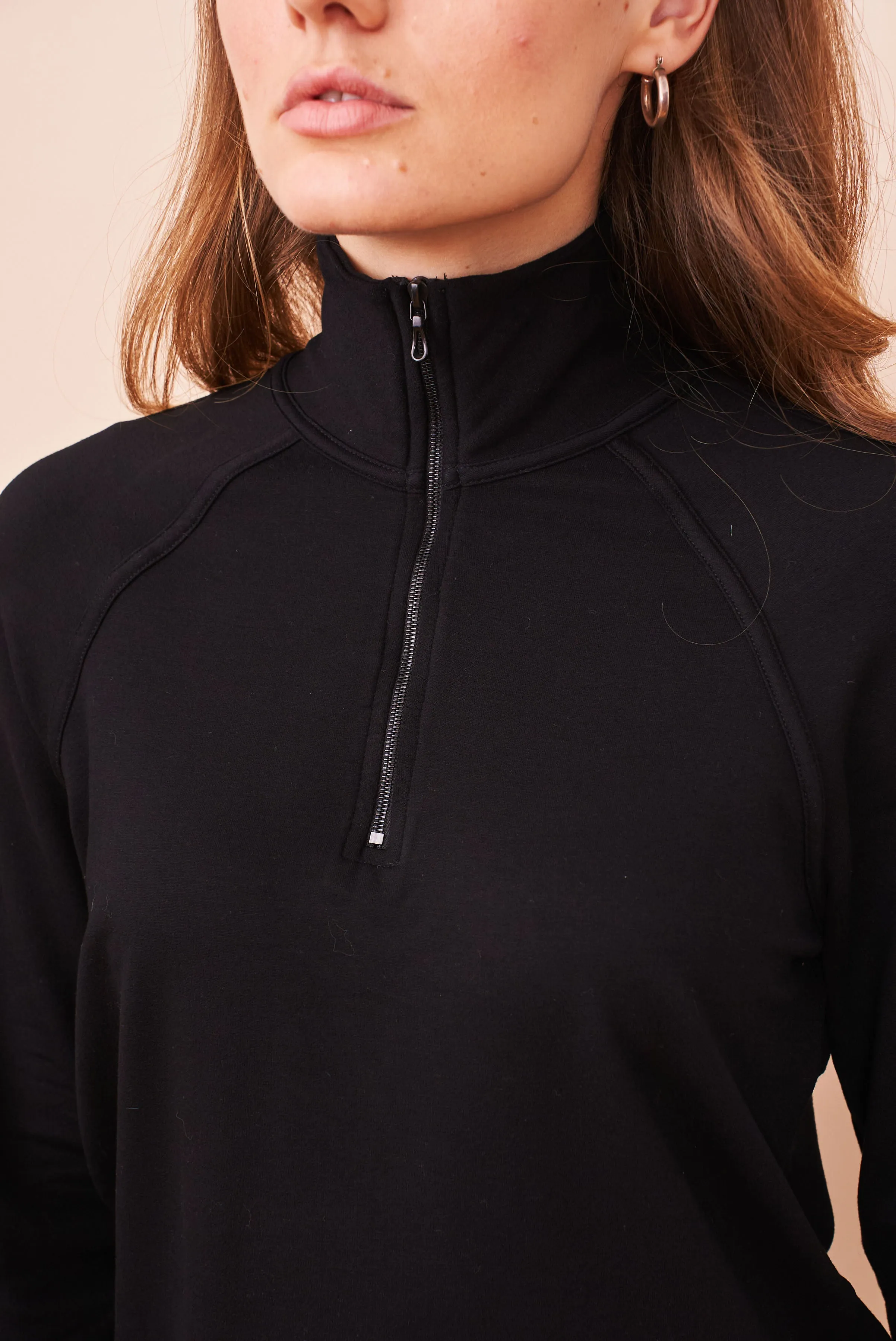 French Terry Long Sleeve Mock Neck in Noir