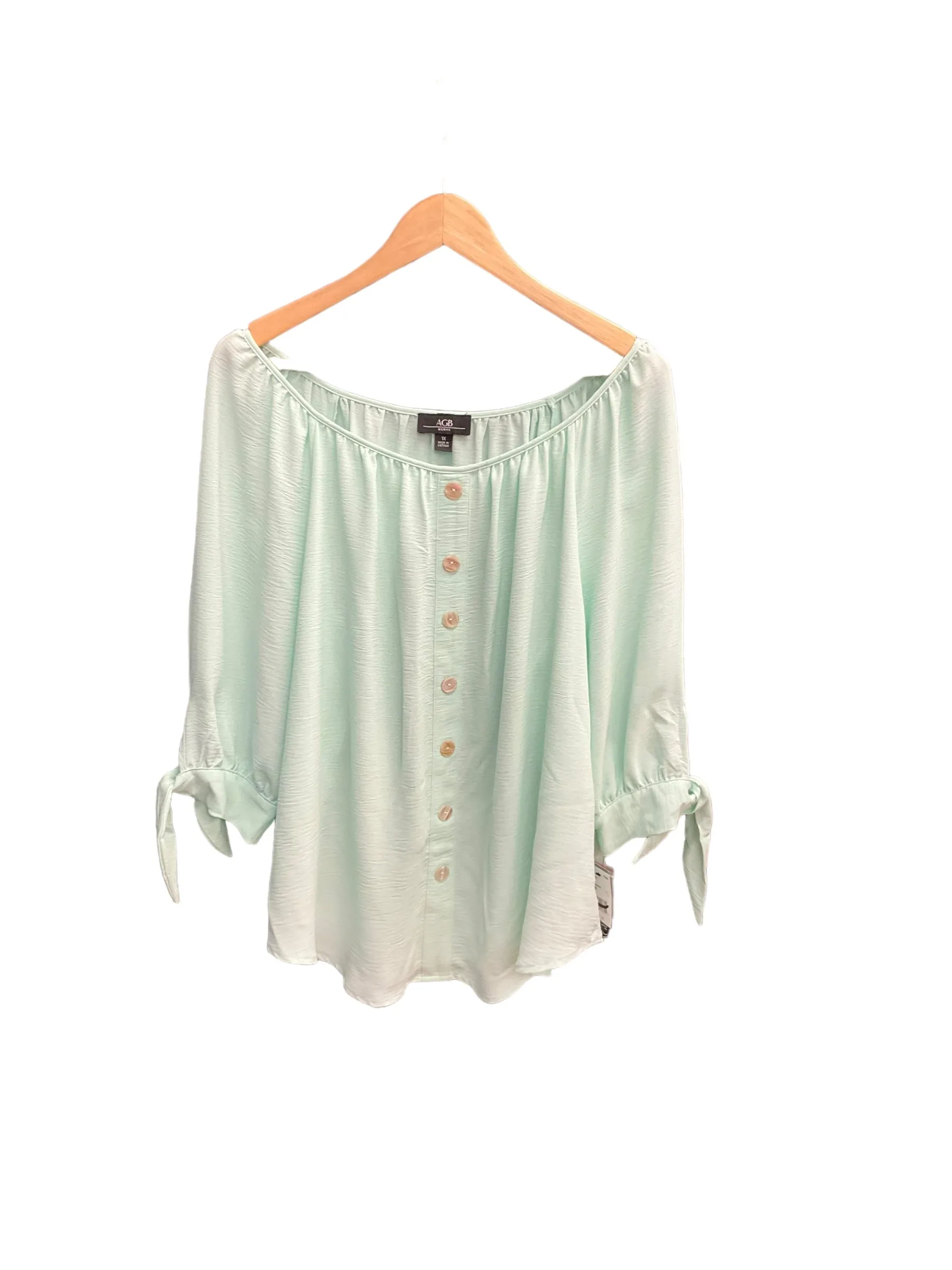 Green Blouse 3/4 Sleeve Agb, Size 1x