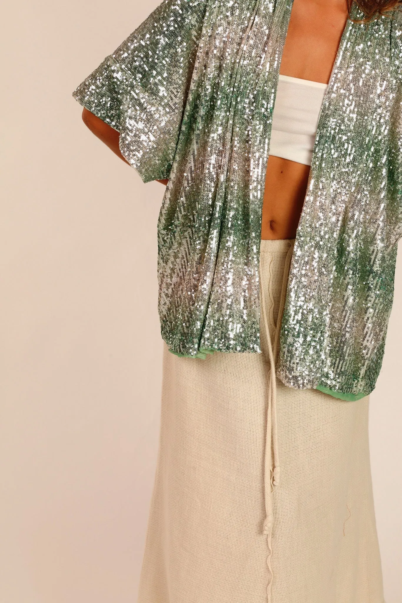 GREEN SEQUIN SHORT KIMONO LUKA