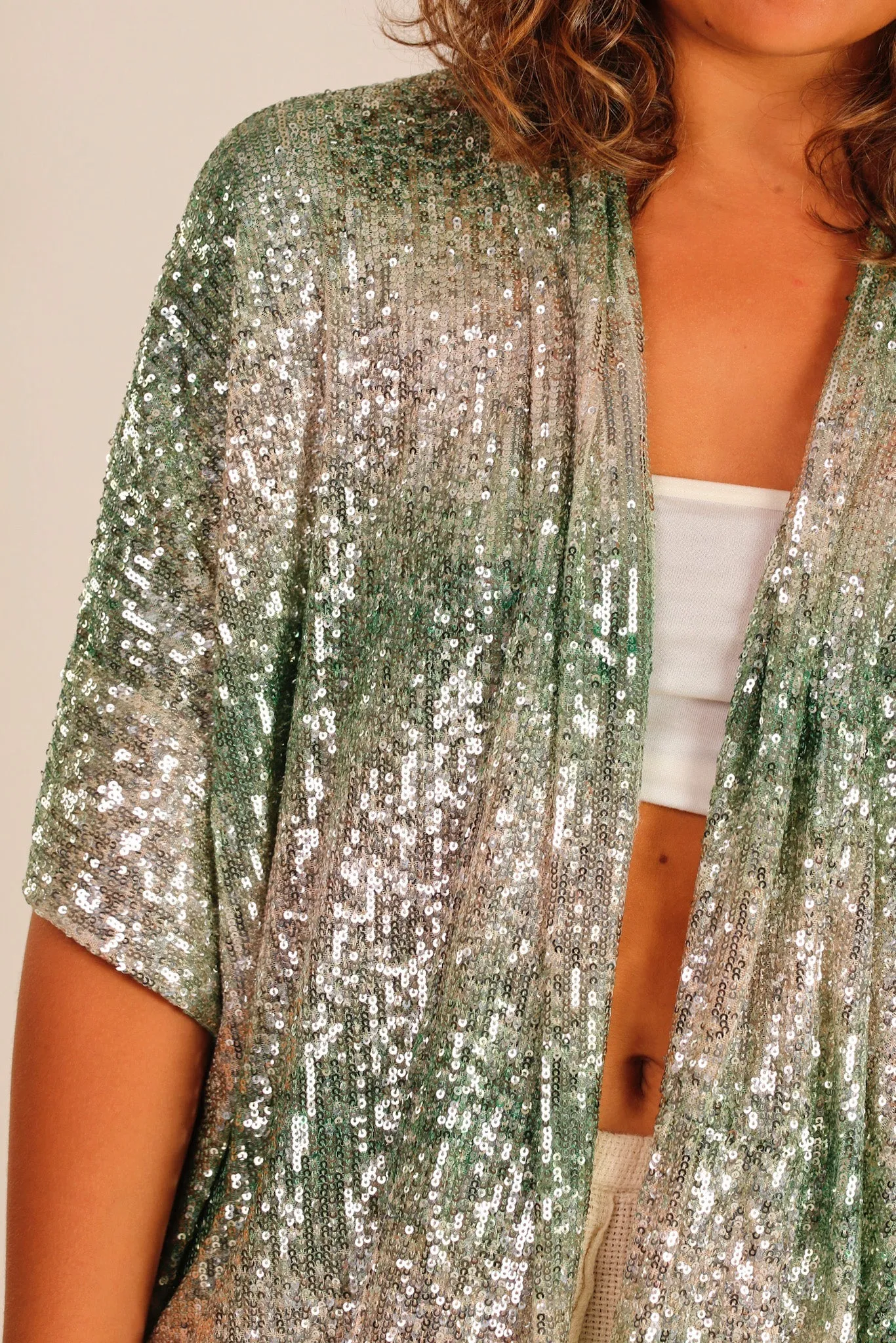 GREEN SEQUIN SHORT KIMONO LUKA