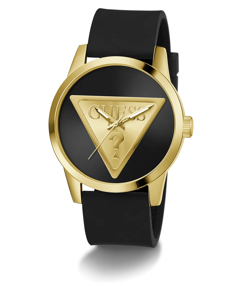 GUESS Mens Black Gold Tone Analog Watch