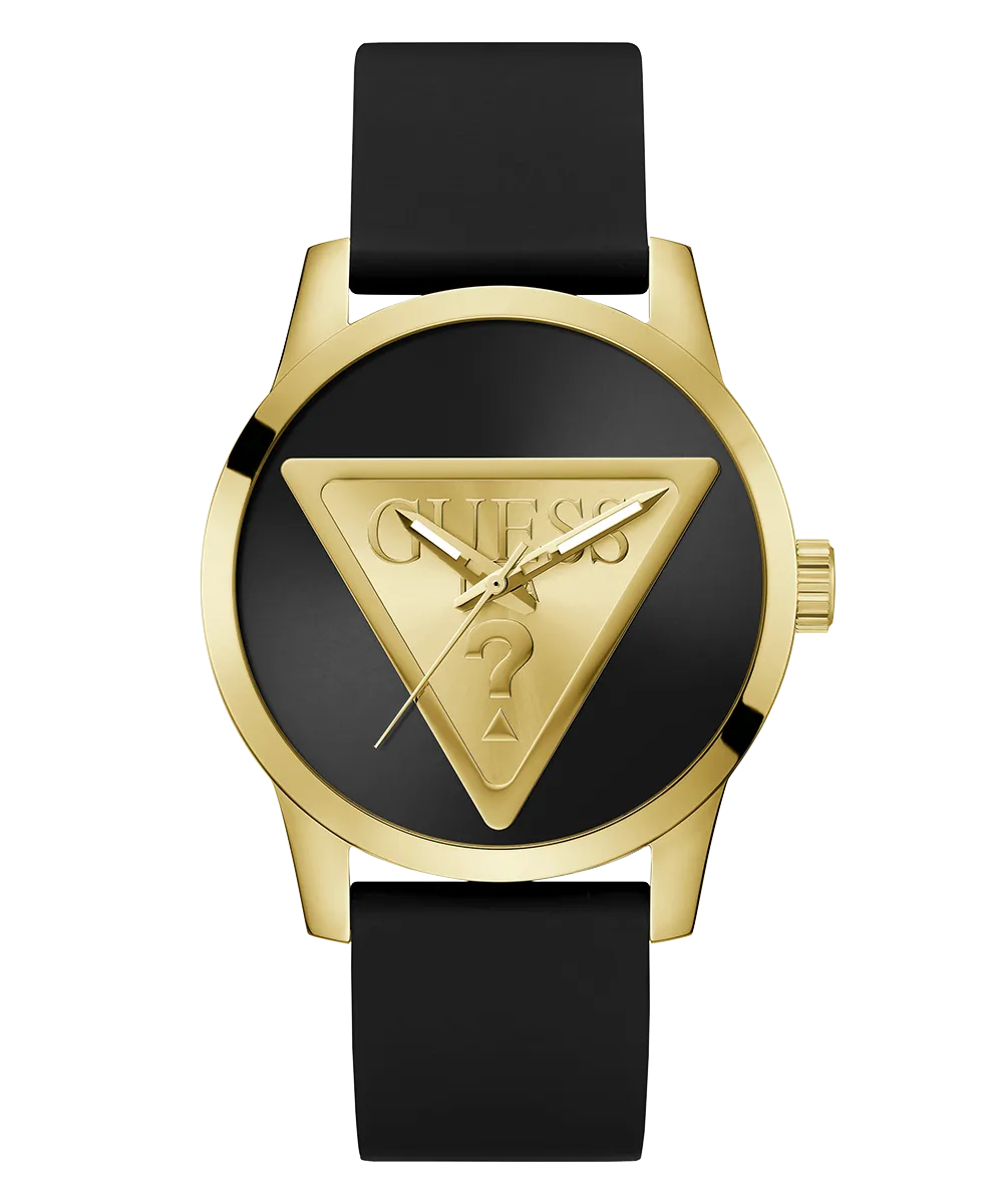 GUESS Mens Black Gold Tone Analog Watch