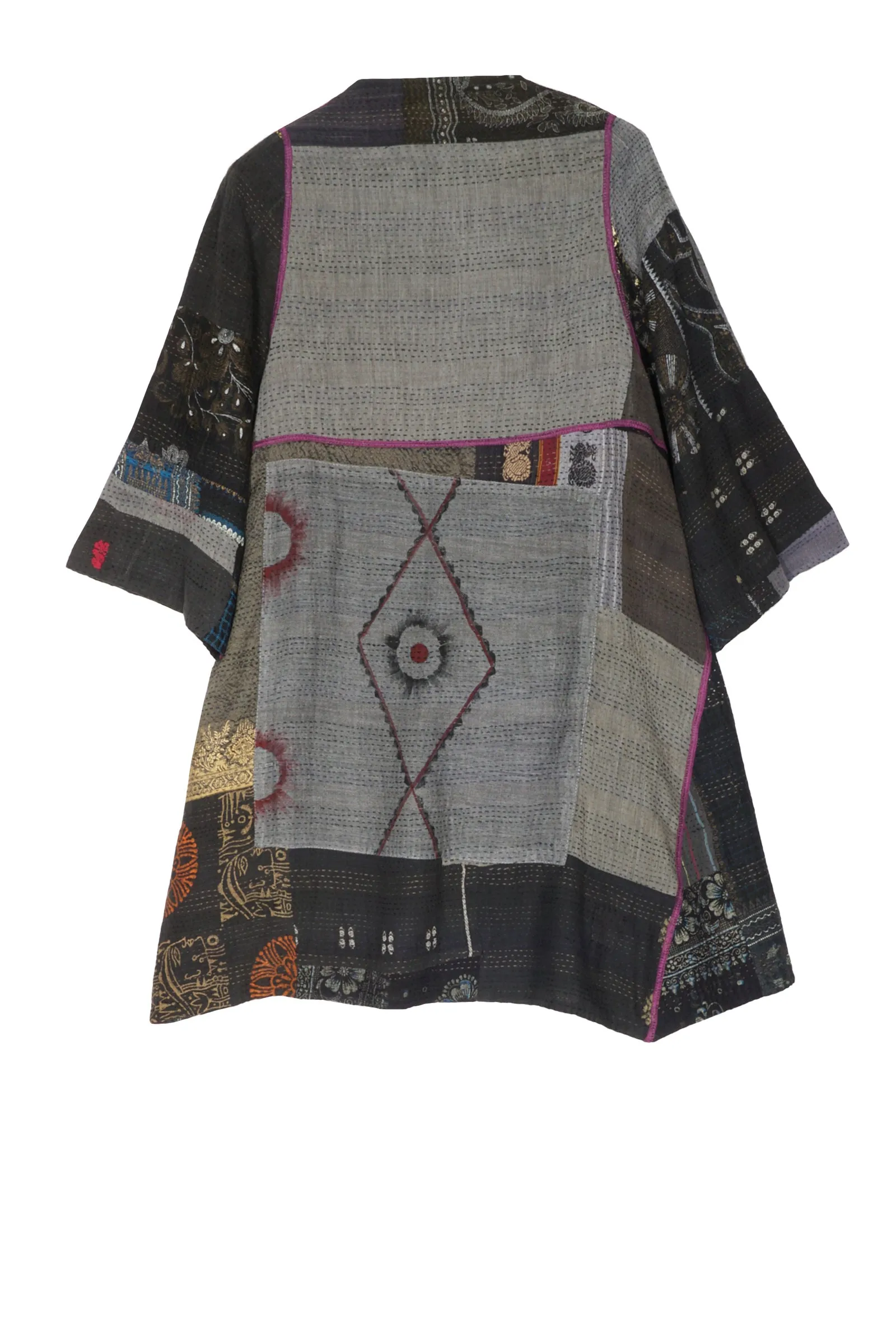 HAND PAINTED RALLI KANTHA WRAP JKT - gp2031-gry -