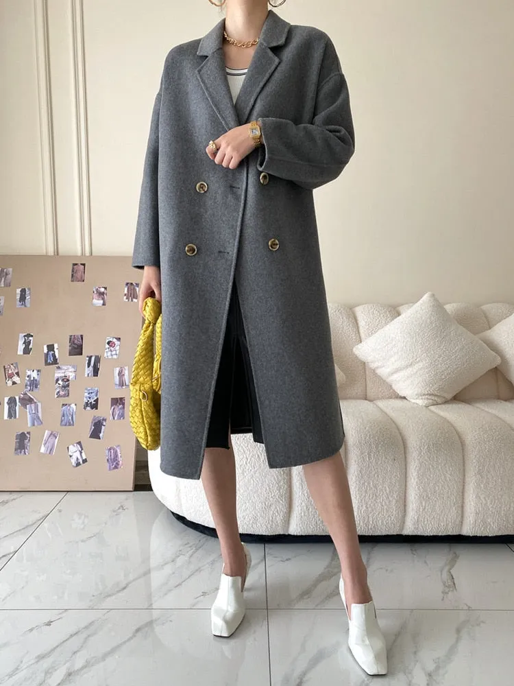 High Quality Double Faced Woolen Coat For Women's Autumn And Winter New Loose Medium Long Wool Coat