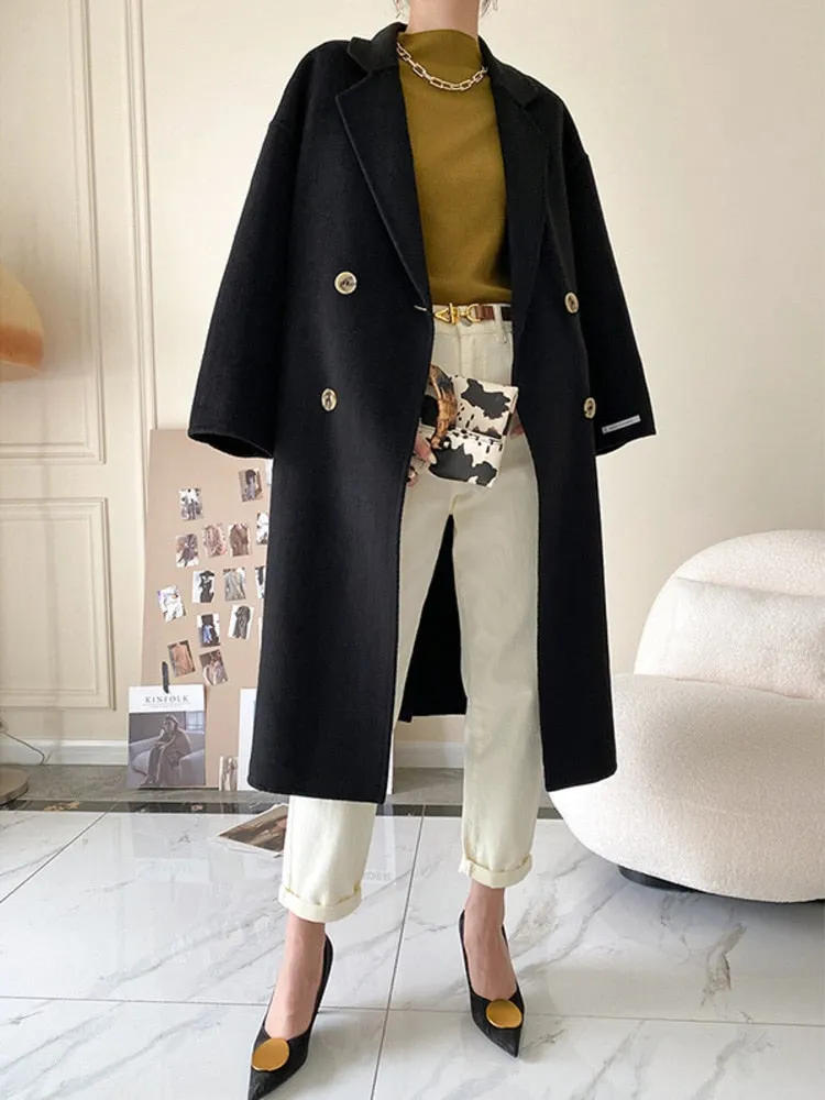 High Quality Double Faced Woolen Coat For Women's Autumn And Winter New Loose Medium Long Wool Coat