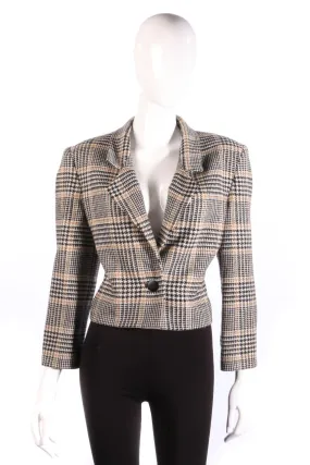 Jaeger Tweed Jacket Wool Black and Tan Check UK 12