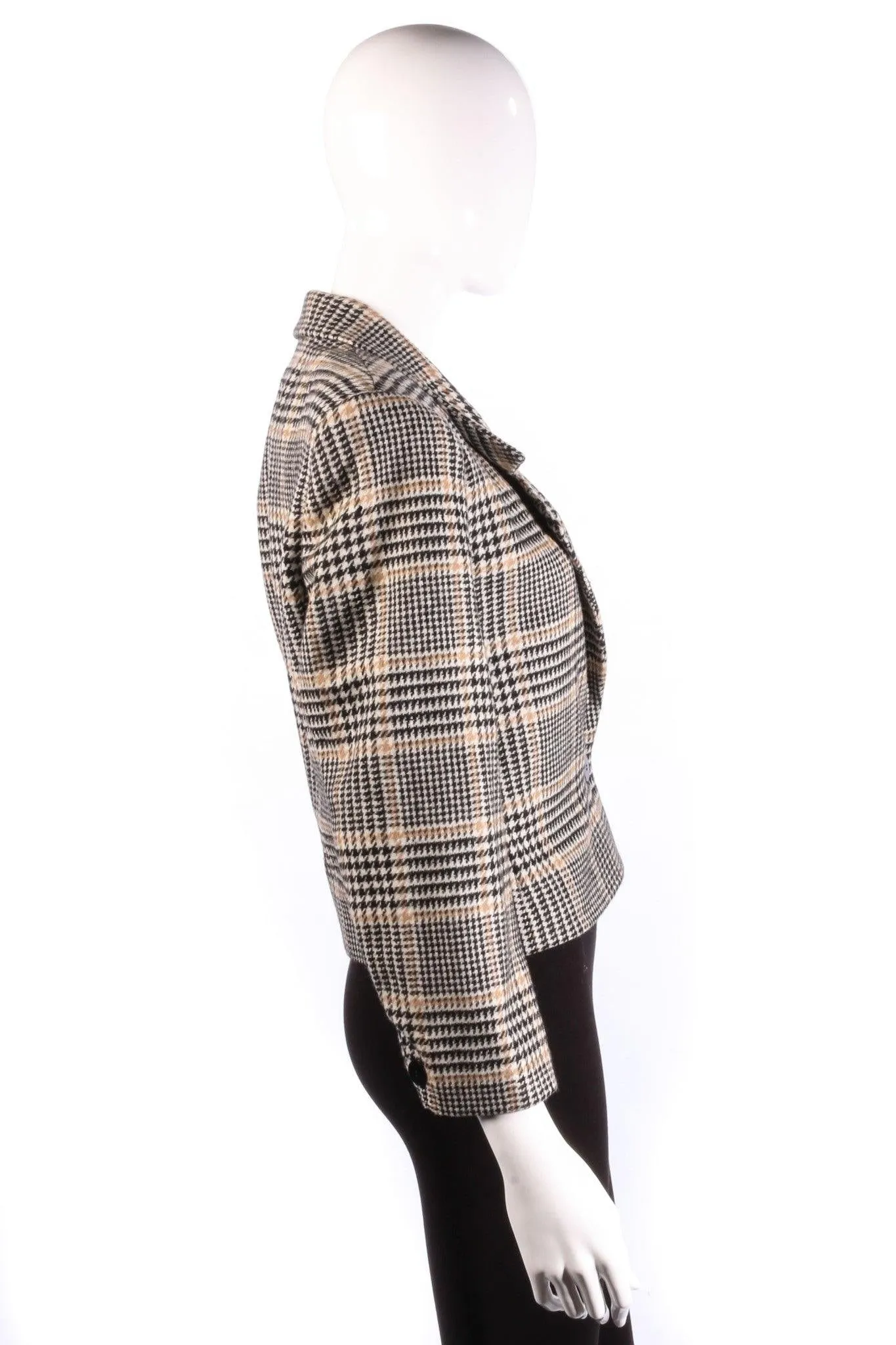 Jaeger Tweed Jacket Wool Black and Tan Check UK 12