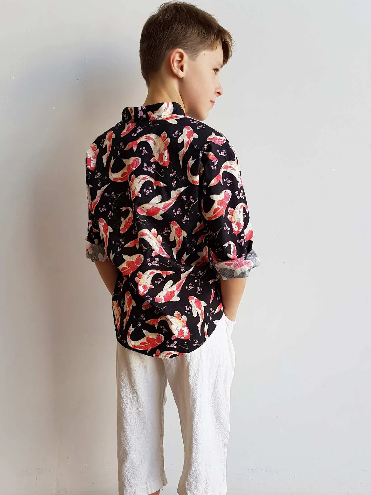 Koi Fish Cotton Button Up Shirt - Boys or Girls