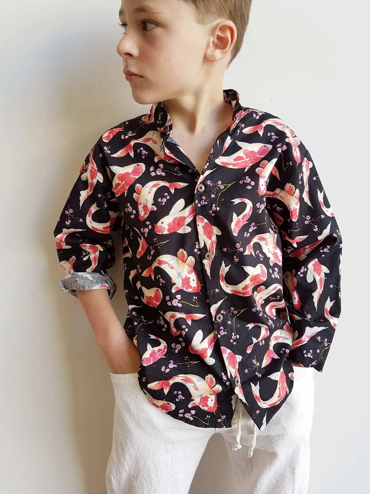 Koi Fish Cotton Button Up Shirt - Boys or Girls