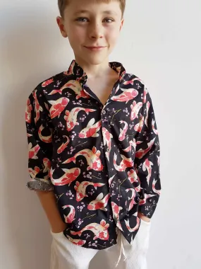 Koi Fish Cotton Button Up Shirt - Boys or Girls