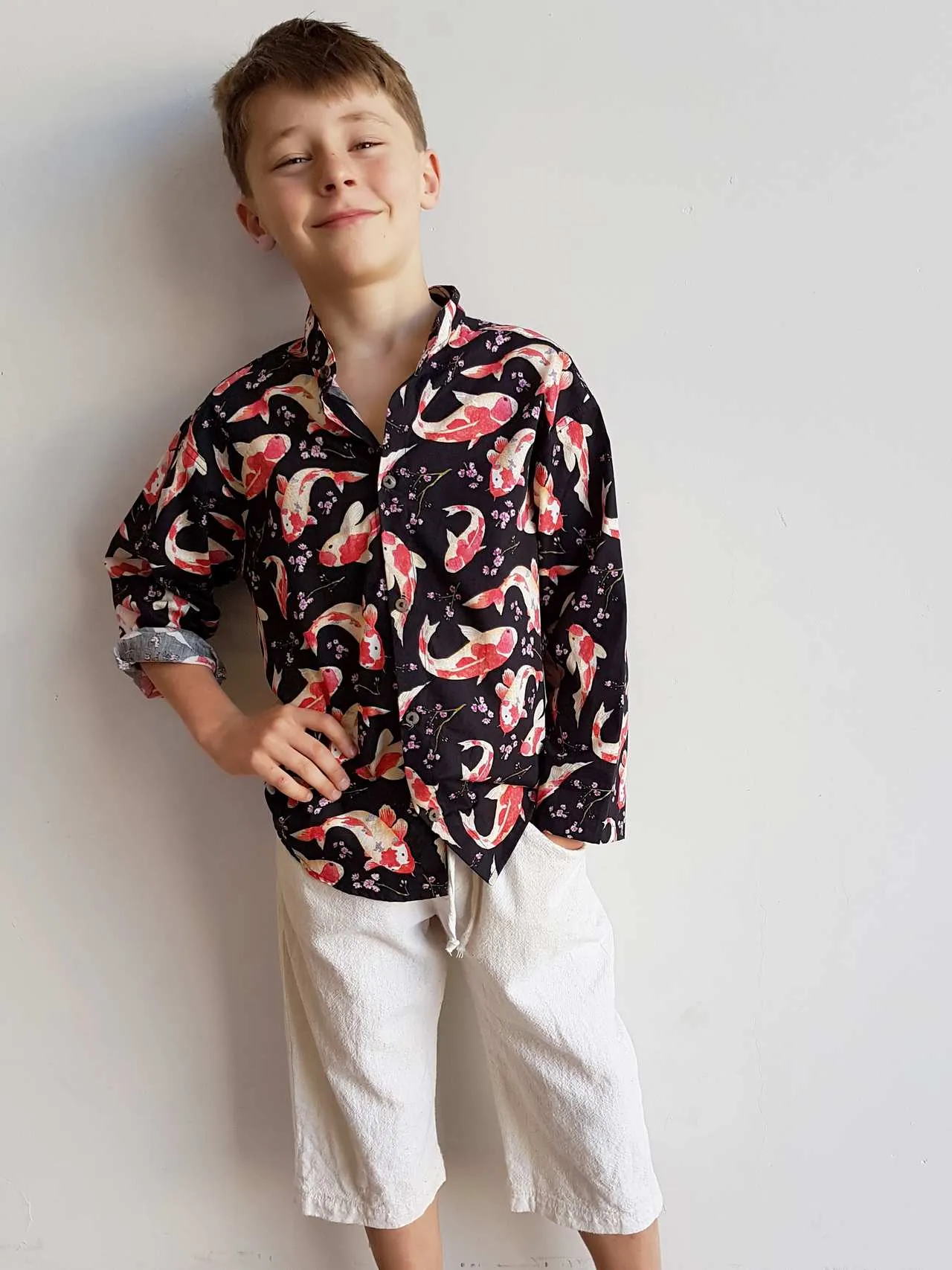 Koi Fish Cotton Button Up Shirt - Boys or Girls