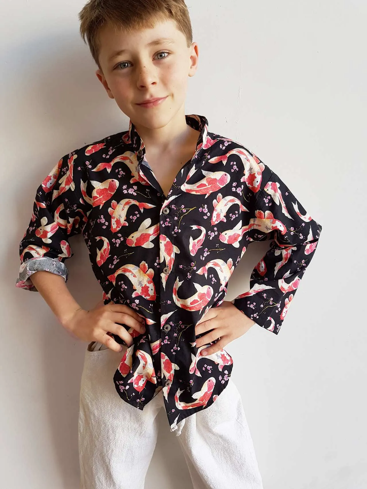 Koi Fish Cotton Button Up Shirt - Boys or Girls