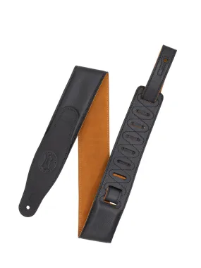 Levy's MGS80CS-BLK-HNY 2.5" Wide Padded Garment Leather Guitar Strap, Black/Honey