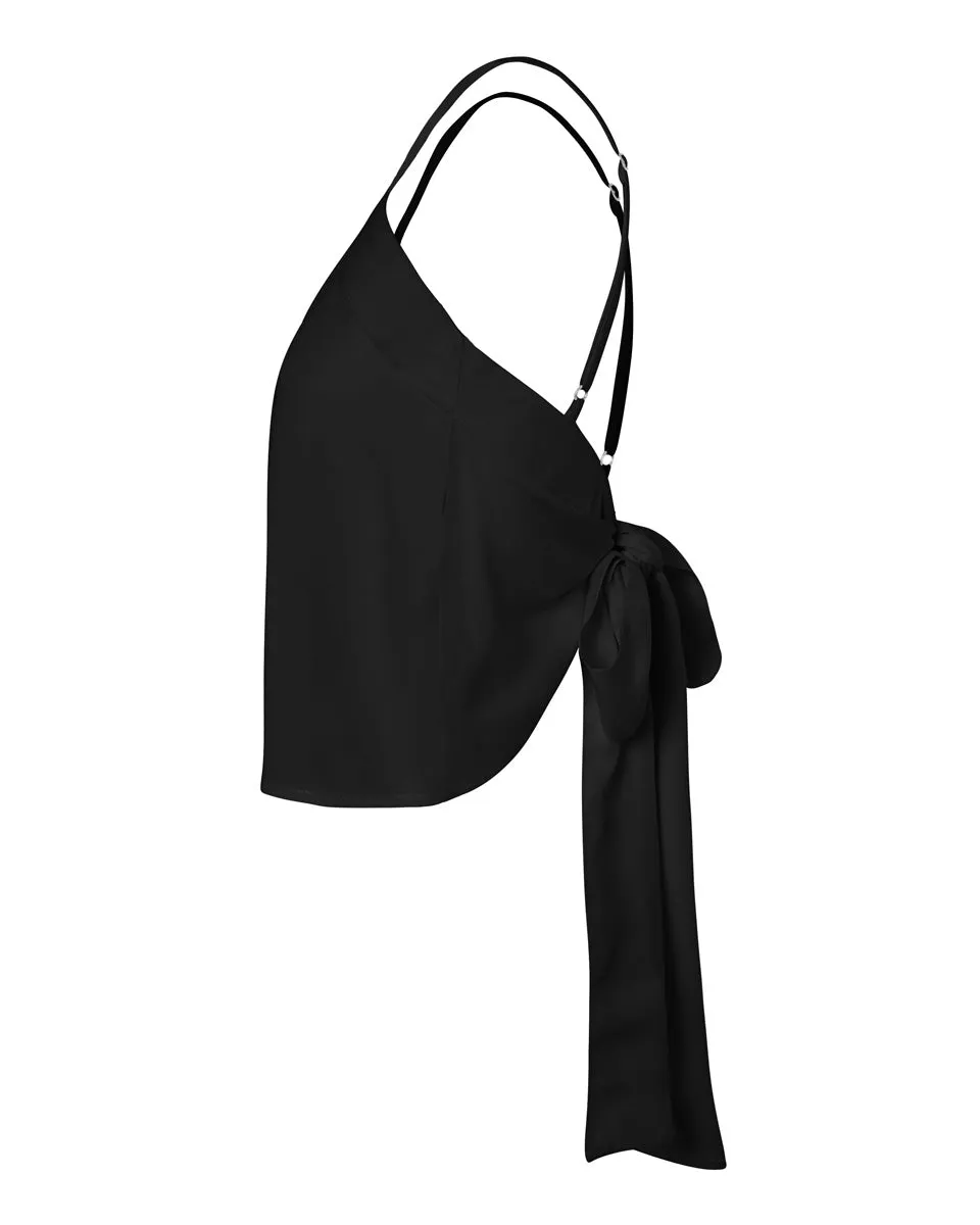 Maia Bamboo Poplin Wrap Camisole Top - Black