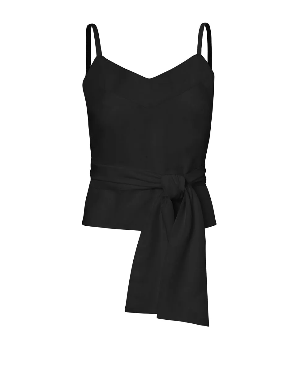 Maia Bamboo Poplin Wrap Camisole Top - Black