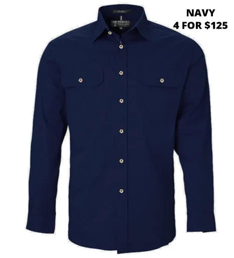 MENS - PILBARA NAVY WORKSHIRT - CLOSED OR OPEN FRONT