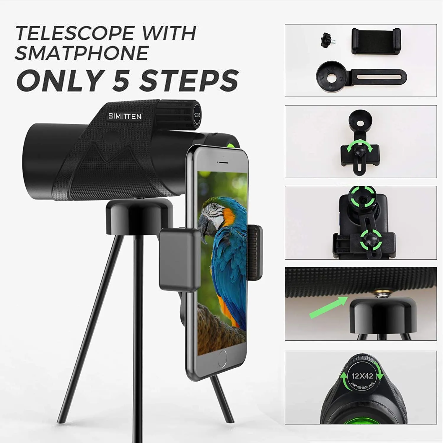 Monocular Telescope 12X42 Powerful Monocular with Smart Phone Adapter