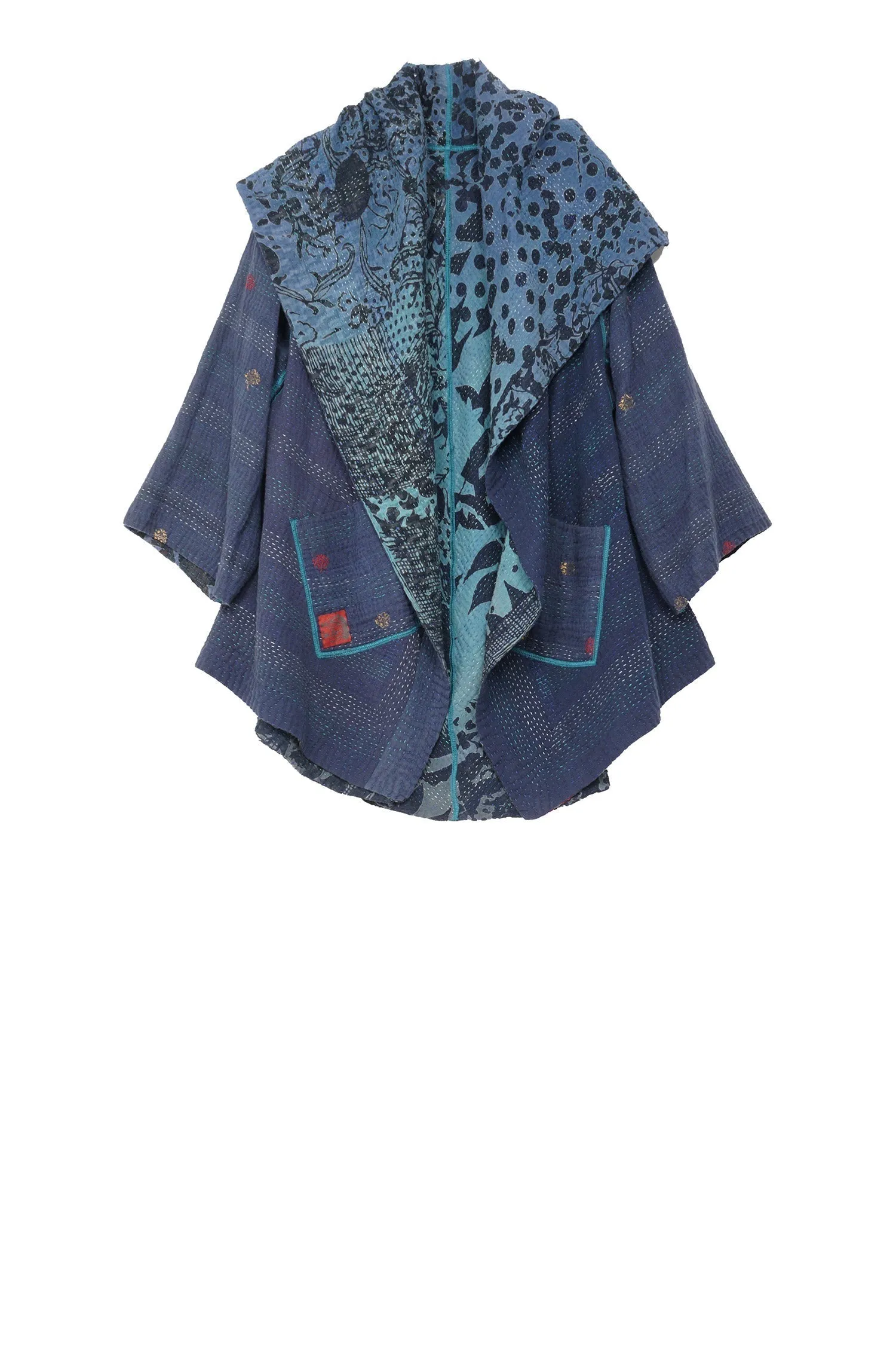 MONOTONE TWILIGHT PRINT KANTHA CIRCULAR LONG JKT - tp4009-blu -