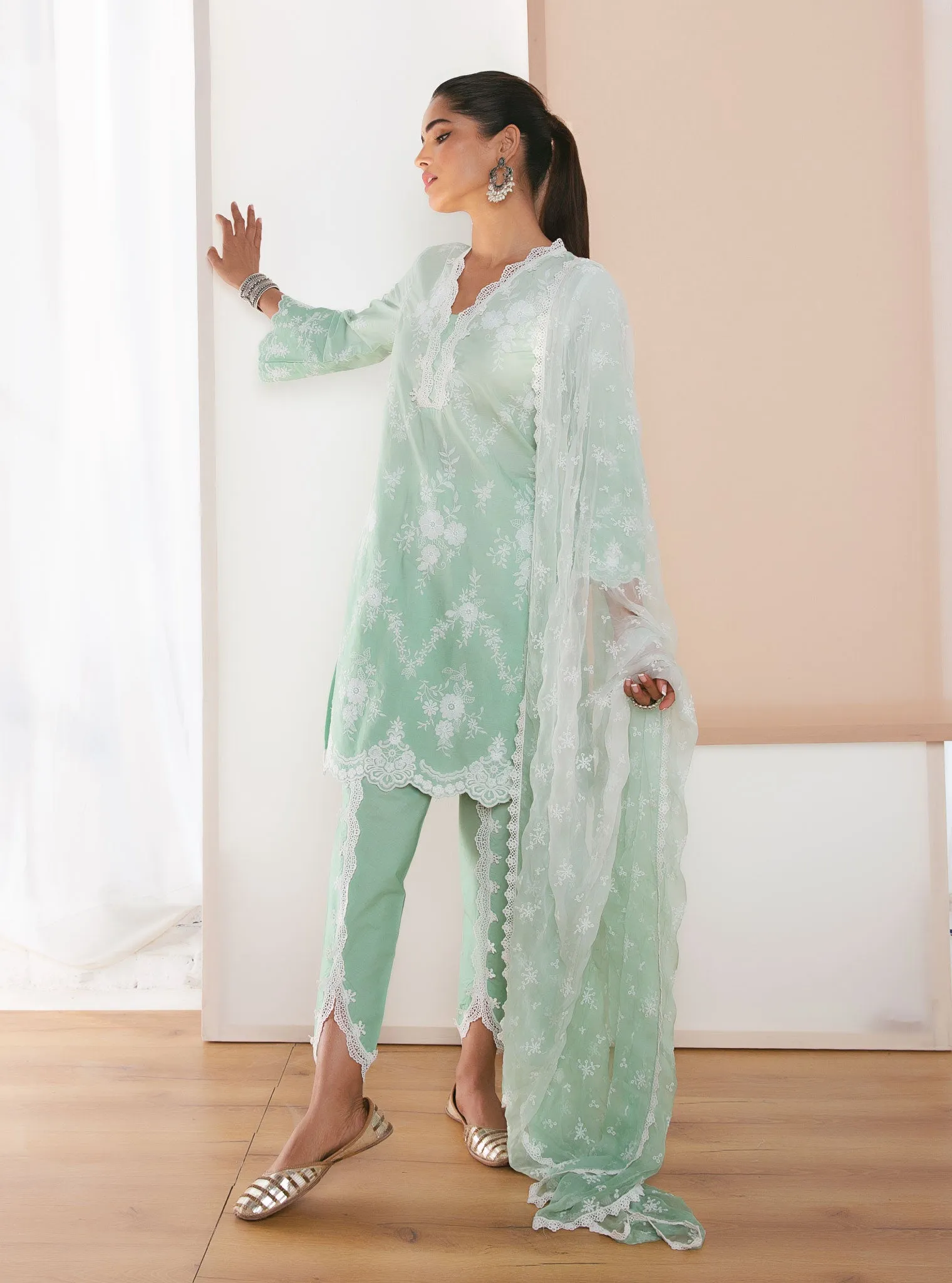 Mulmul Chiffon Feni Green Dupatta